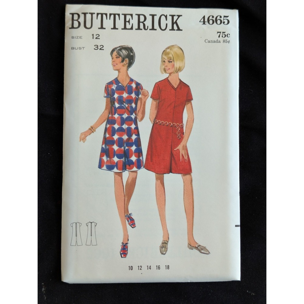 VTG 1968 Butterick 4665 Pantdress Size 12 Uncut Mod Retro Sewing Pattern